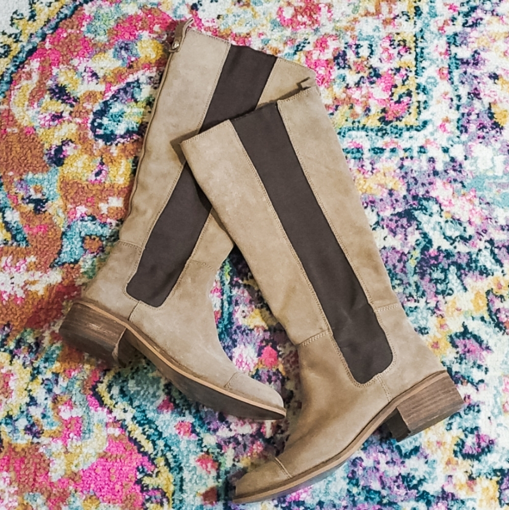 BCBGeneration Judie Tan Suede Leather Knee High Pull-On Boots